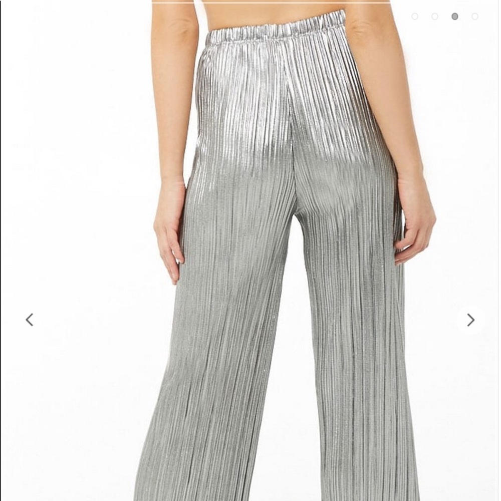 Metallic Silver Wide Leg Pants